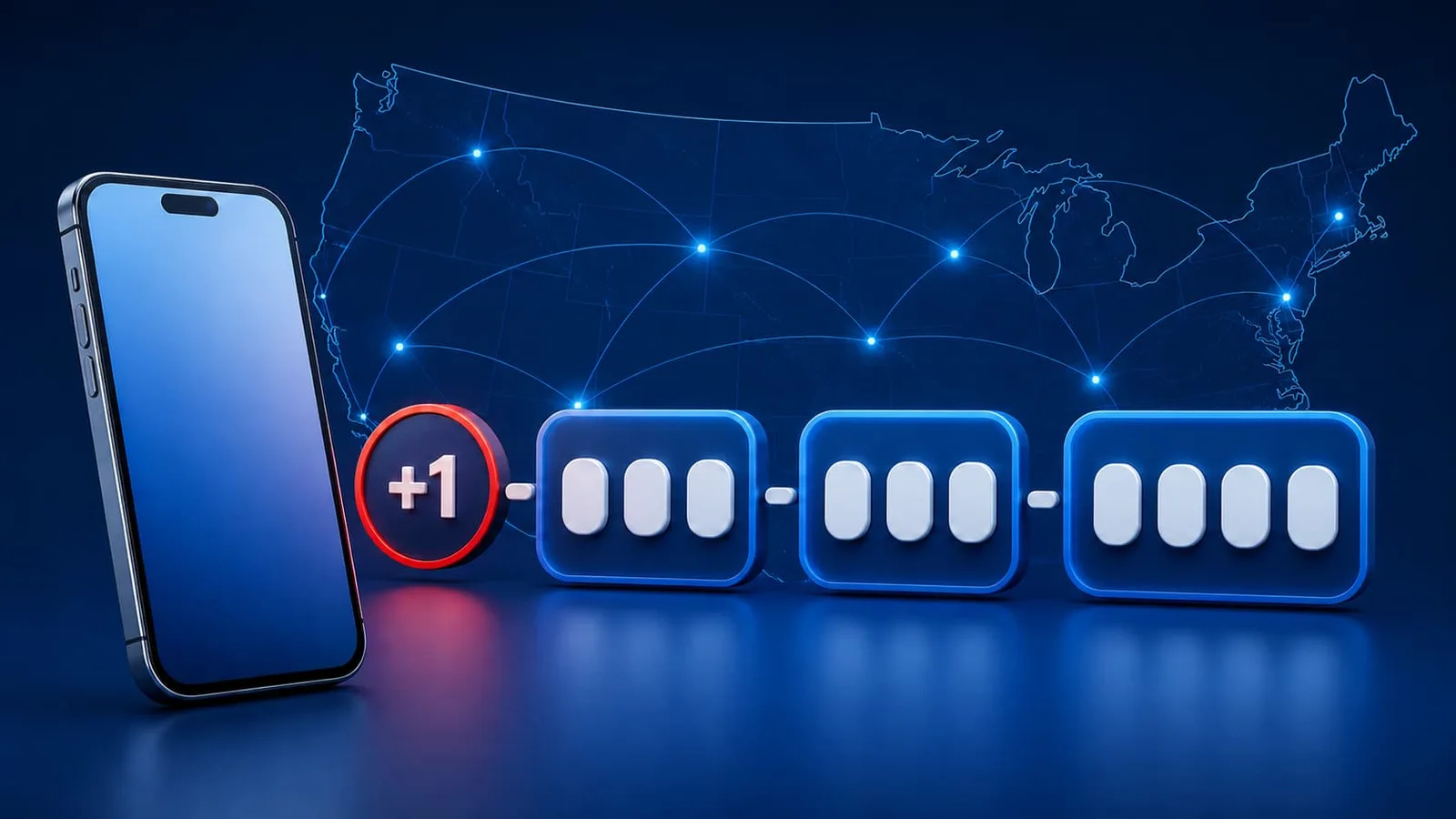 The US phone number format shown as country code plus one followed by groups of three, three, and four digits