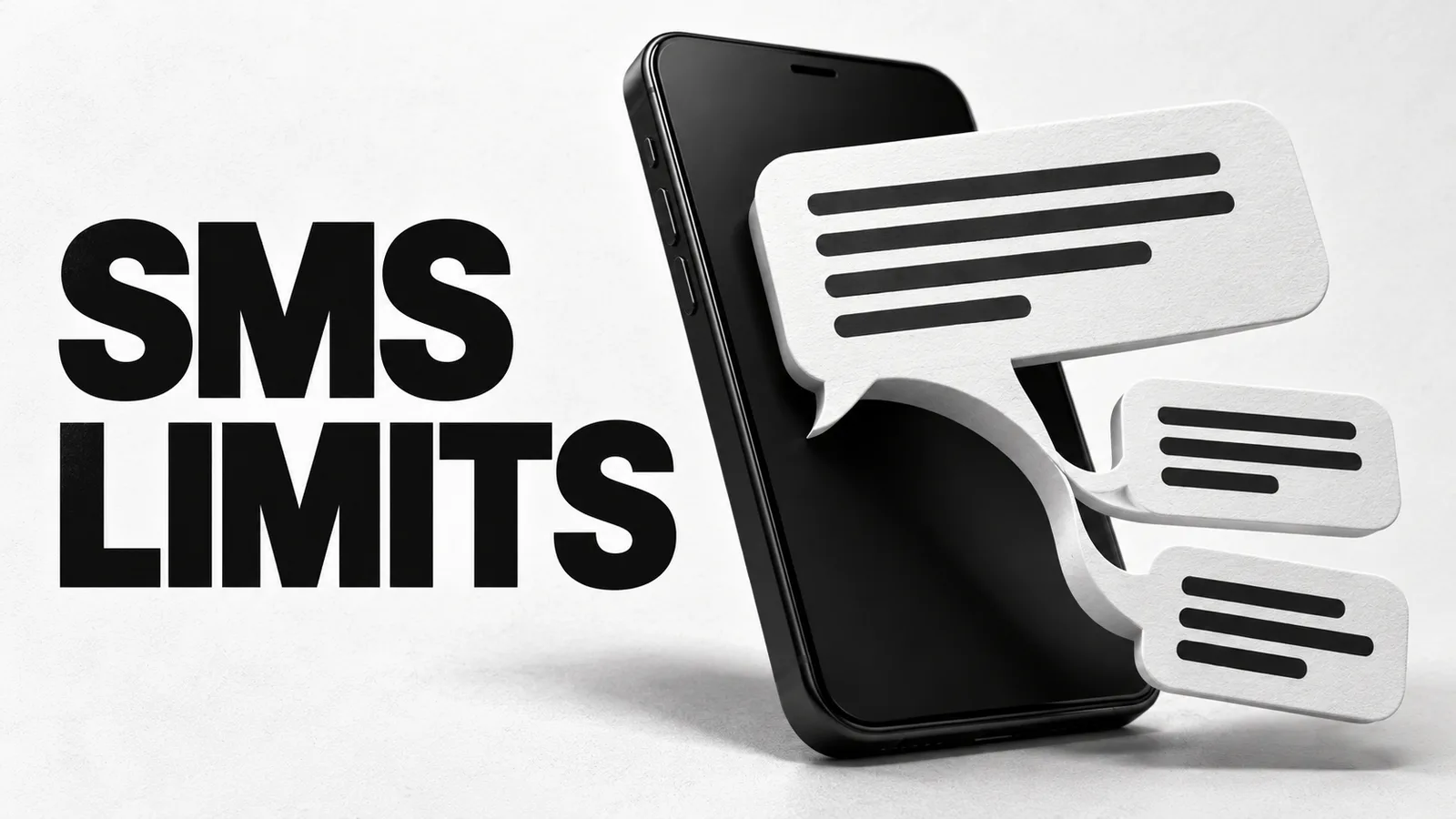 Black-and-white illustration of a smartphone with a text bubble splitting into smaller message segments